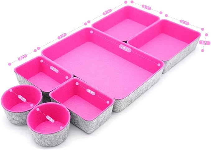 Welaxy Drawer organizer bins felt tray desk storage dividers 7pc Hot pink