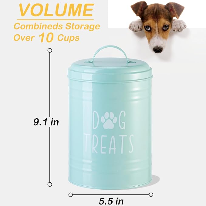 Dog Treat Container Airtight, 9.1''Hx5.5''W, 10 Cup Capacity (Green) | Airtight Lid Keep Food Fresh,Large Capacity Dog Treat Jar Suitable All Popular Treats,Dent-Resistant Durable Metal Cookie Jar