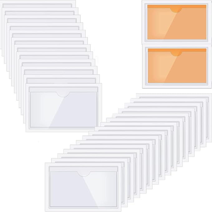 Self Adhesive Label Holders, Storage Bin Label Pockets, 2.3x3.7'', 40pcs | Clear Drawer Labels, Waterproof Adhesive Self Tag for Cabinet, Supermarket, Bookself, Business Card, Mailbox, with Inserts