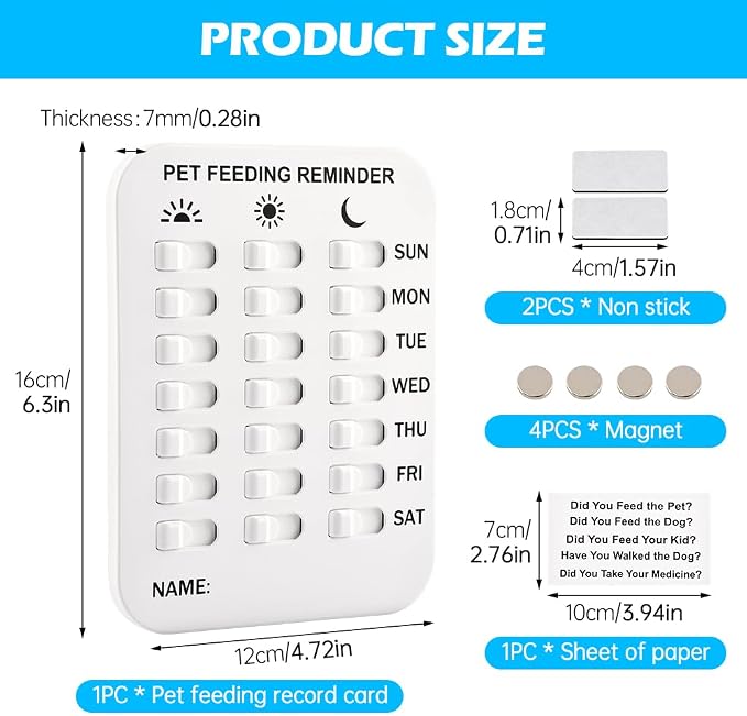 Dog Feeding Reminder, Magnetic Reminder Sticker, AM/Noon/PM Daily Indication Chart Feed Your Pets, Fridge Magnets and Double Sided Tape, Helps You to Track Pet Feeding & Medication