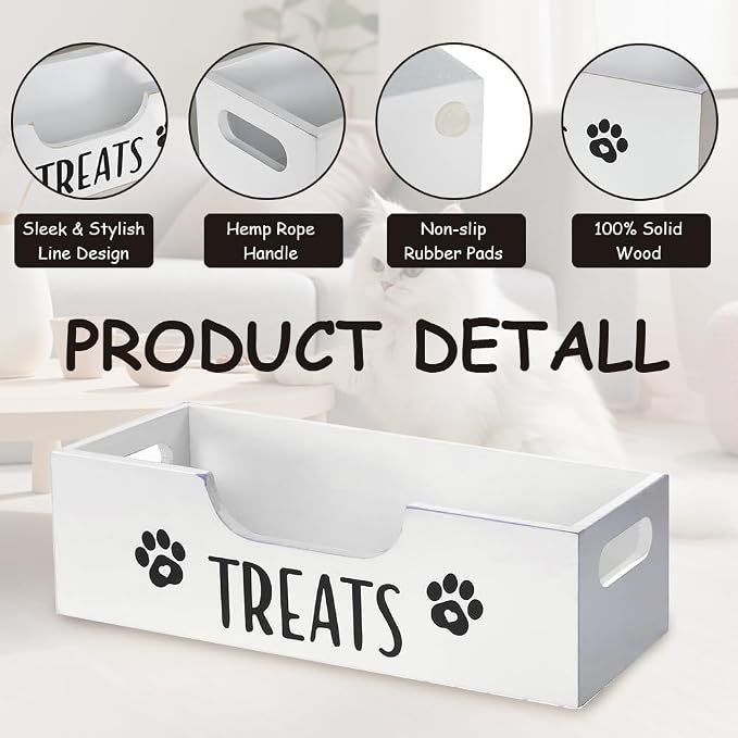 Dog Treat Container for Countertop, Pet Snack Storage Box Includes 3 Treat Jar & Wooden Pet Treat Container Pet Food Organizer For Puppy Airtight Dog Treat Storage With Lids