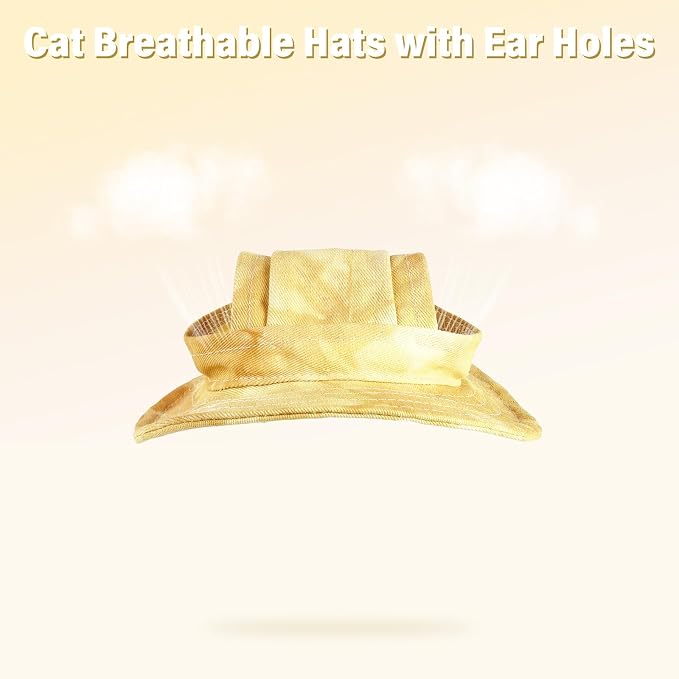 DENTRUN Cat Bucket Hat with Ear Hole, Cotton Birthday Bonnet for Small Pets | Breathable cotton, Adjustable Secures fit, For birthday Party, For small cats, daily cute photos