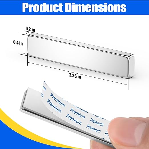 FINDMAG Strong Bar Magnets with Adhesive Backing, 6 Pack, 60x10x5mm | Heavy duty adhesive magnets with a thick bar profile; for cabinet doors, shower door repairs, toolboxes and workshop fixtures