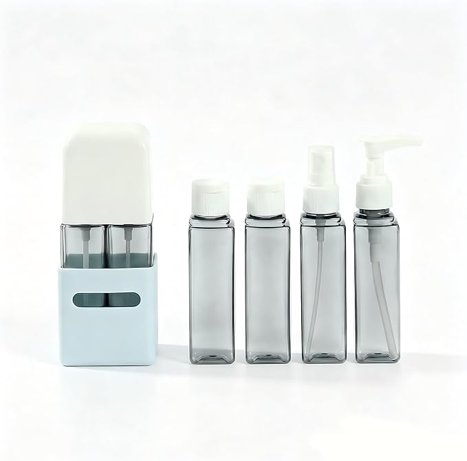 4 in 1 Travel Dispenser Bottle Refillable 4 in 1 Travel Dispenser 60ml Travel Bottles Leakproof Travel Size Containers for Toiletries Shampoo Lotion Blue