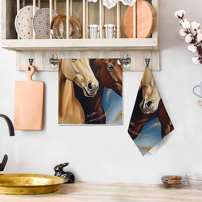 Horse Kitchen Towels Two Horses Friendship Team Soft and Super Absorbent Dish Towels 2 Pack 16 X 24 Inches
