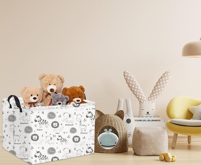 Rectangular Animal Basket Baby Kids Storage Basket for Boys Animal Room Decor Cute Storage Organizer Bins Bedroom(4 Animals Pattern)