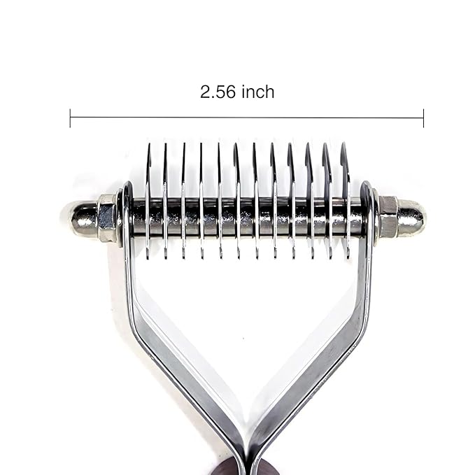 2-Sided Undercoat Rake for Dogs and Cats,Deshedding & Dematting Comb for Long Hair,Dog Brush for Shedding and Tangles,Stainless Steel Pet Grooming Tool with Wood Handle