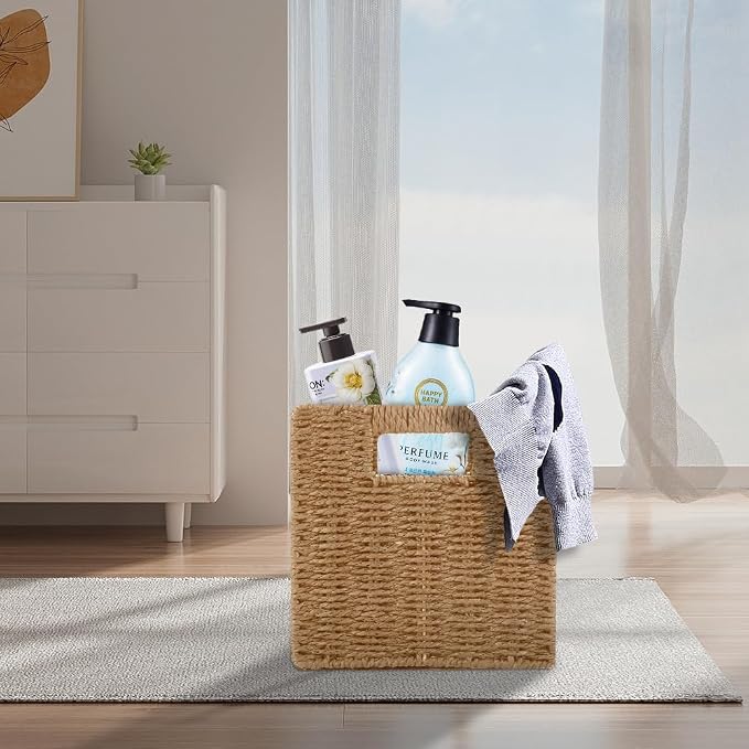 6 Pack 8.7 Inch Wicker Baskets, Hand Paper Rope Storage Baskets | Foldable Cube Storage Bins Organizer Square Wicker Cubes for Shelves Pantry Organizing & Decor
