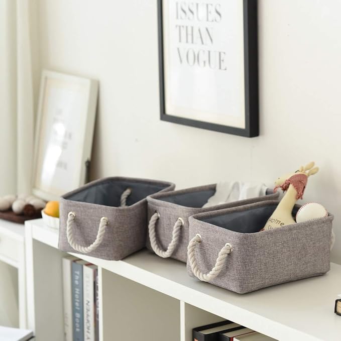 Storage Bins - Medium 3 Pack Storage Baskets for Organizing Shelves | Fabric Storage Cubes Organizer for Linen Closet Nursery Home Decor Grey