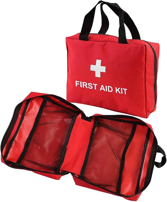 2 Pack Nylon First Aid Empty Kit,Compact and Lightweight First Aid Bag for Emergency at Home, Office, Car, Outdoors, Boat, Camping, Hiking(Bag Only) (2 Pack Red With Handles)