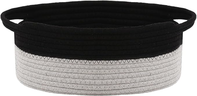 JMvicyroam Small Woven Basket, Empty Gift Basket, Black&Grey/1 Pack | Small Gift Basket, Cotton Rope, 12 x 8 x 78 in, Handles, Includes Ribbon and Bag, Birthday Gift Basket