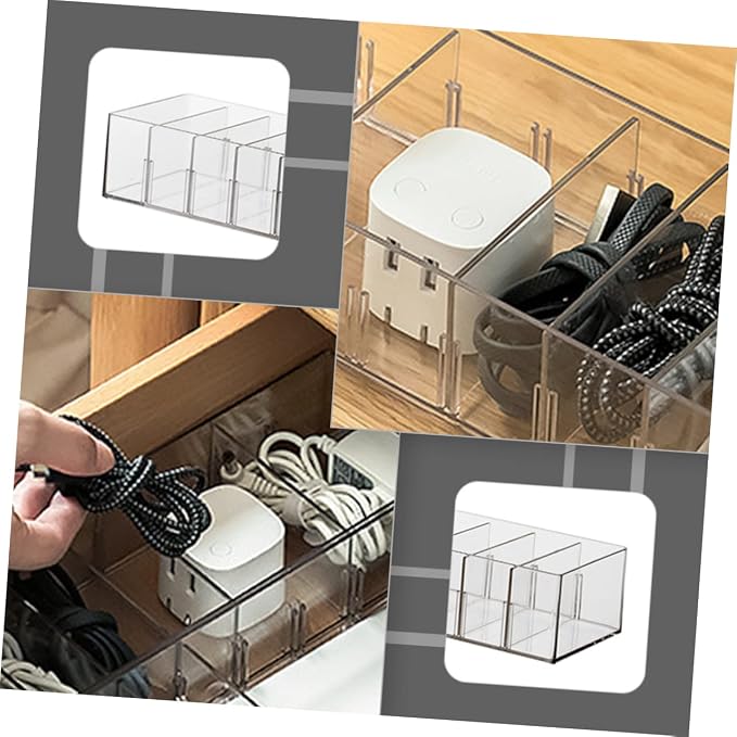 Mikikit 1pc Multi-grid Cable Storage Box Wire Organizer for Practical Cord Management Pet Material Keeps Cables Tidy and Accessible