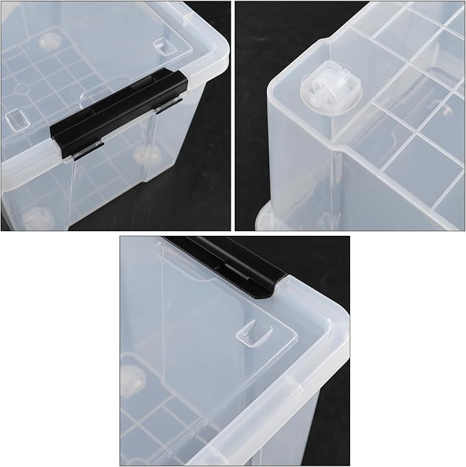 24 Quart Stackable Clear Latching Bin with Lid and Wheel, 6-Pack | Plastic Organization Boxes with Lids