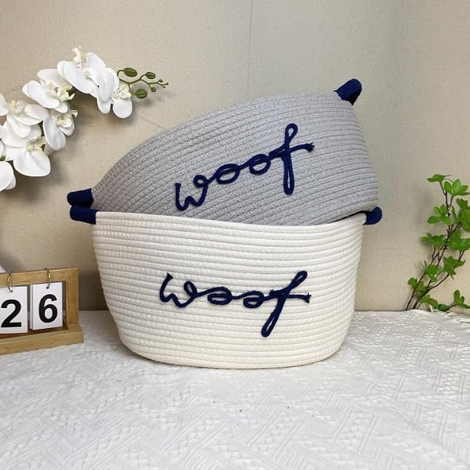 Triangle Woven Pet Toy Storage Bin with Carry Handle | Spacious organizer for dog toys, blankets and pet accessories, convenient storage bin to tidy up your pet supplies at home.