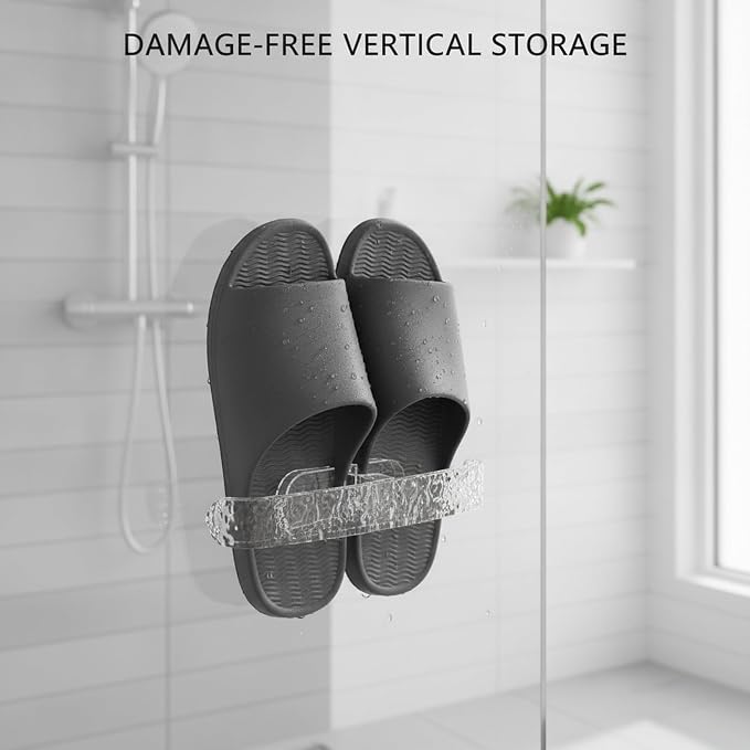 Sturdy PET Plastic Wall Slipper Rack, Adhesive No-Drill Shoe Organizer for Smooth Surfaces, Vertical Storage Caddy (1 Pack)