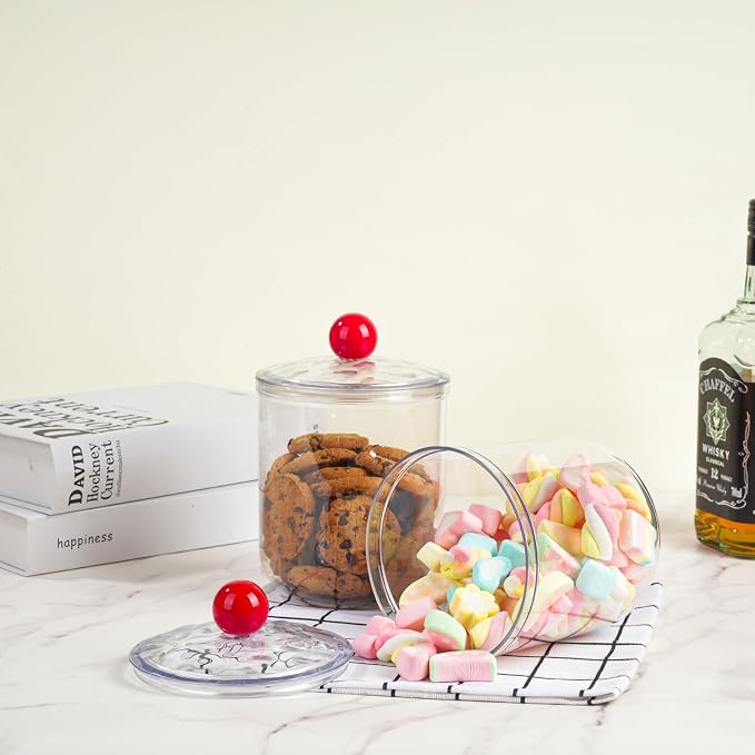 47 Oz Candy Jars with Lids - Clear Plastic Cookie Storage Containers Airtight Apothecary Canisters for Kitchen Home Decorative Pantry Office Party Organize Sugar Tea Coffee Snacks