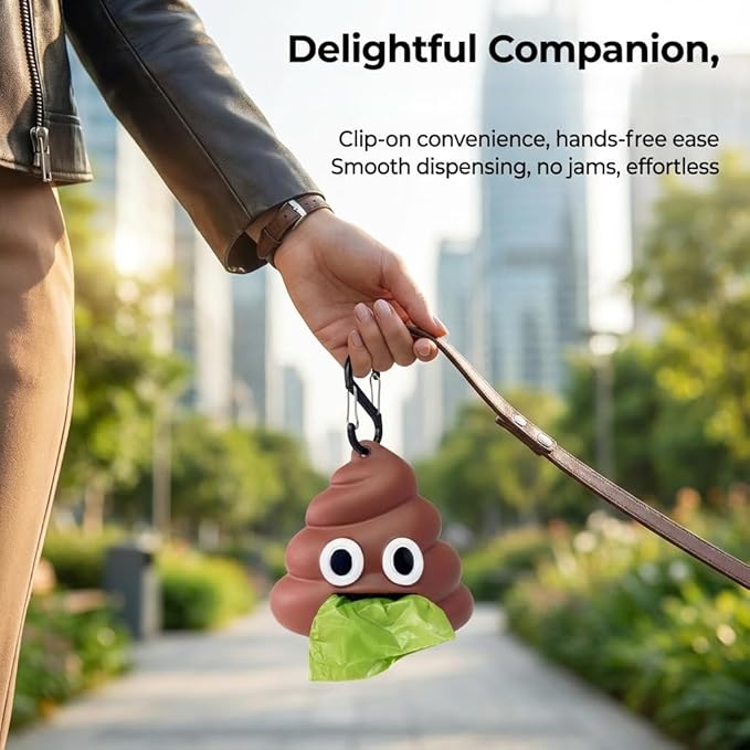 Dog Poop Bag Dispenser for Dog Leash, Poop Shape Sturdy Holder (Pack of 3)