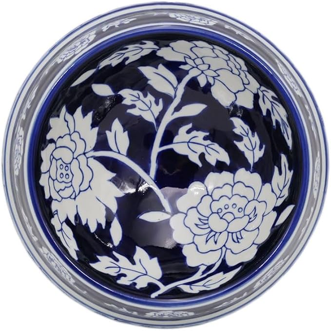 Aimusego Vintage Blue Ceramic Dog Bowls, Dog Food Feeding Dish for Medium Dogs Cats, Heavy Chinoiserie Porcelain Pet Bowl for Water,Durable & Easy to Clean-9inch