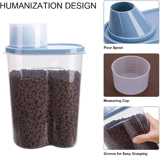 2 Pack 2lb/2.5L Pet Food Storage Container with Measuring Cup, Can Covers and Bowl for Small Dog, Cat, Waterproof-BPA Free