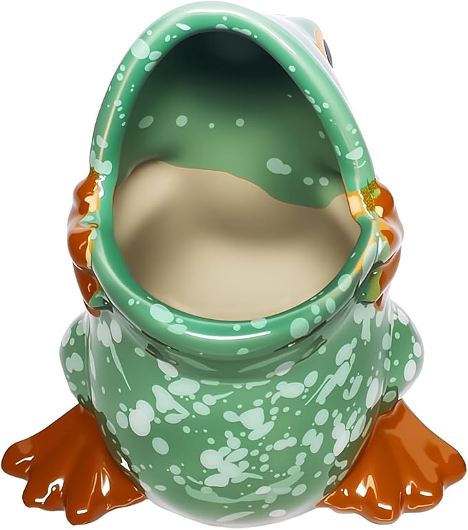 Ceramic Frog Shaped Pen Pencil Holder for Desk Decoration Accessories Frog Decor Makeup Brush Pen Cups Succulent Plant Pot Office School Ideal Gifts for Women, Mom or Birthdays
