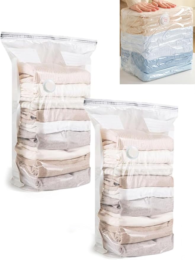 2PCS No‑Pump Vacuum Storage Bags,Storage Compression Bags, Large Cube Vacuum Seal Bags, Heavy-Duty Press & Seal for Clothes, No Pump Needed (Medium)