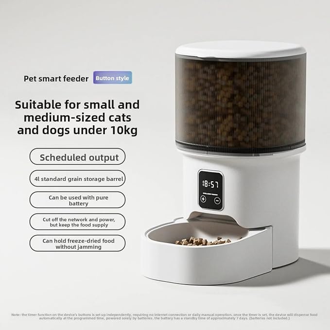Programmable 4L Automatic Pet Feeder, Timed Auto Cat Dog Food Dispenser with Portion Control, Up to 6 Daily Meals, Dual Power Anti-Jam Pet Feeder