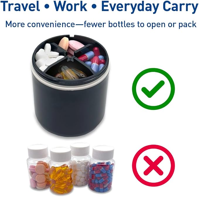 Ezy Dose Mini Vitamin Organizer, Multi Compartments, Black & Cream, Large | Portable and Compact Design, Easy Access Sliding Pill Dispenser, Supplement Organizer with Anti-Mix Design, Travel Friendly