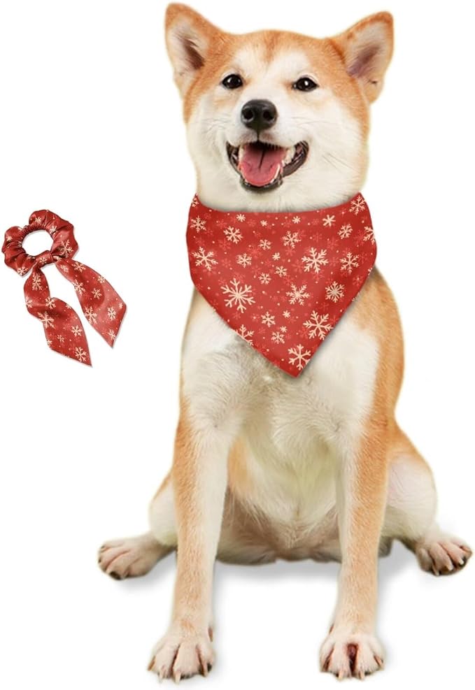 COEQINE Birthday Dog Bandana Funny Christmas Dogs Bandanas with Hair Tie Container for Women Holiday Costume Set 2 Pcs Pet and Owner Matching Outfits