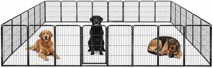 Dog Play Pen for Outdoor Use - 40'', 32 Panels for Medium and Large Size Dogs - Portable Playpen Kennel for RV, Camping, and Yard - Heavy Duty Pet Fence w/Black Rust Resistant Coating