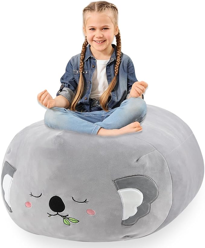 Stuffed Animal Storage Bean Bag Chair Cover for Cute Koala Large Beanbag Bedroom Décor Organizer Cover, No Beans