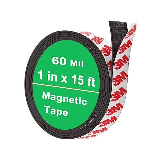 Magnetic Tape with Adhesive Backing-1in x 15ft, 60mil Thick Magnet Strips for DIY Crafts