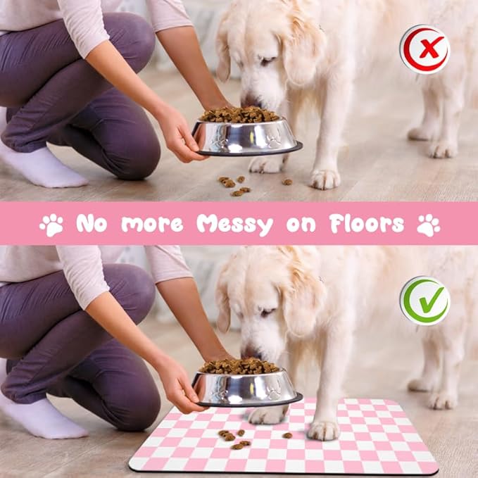 Dog Food Mats for Floors Waterproof, Pet Water Bowl Mats Pet Feeding Absorbent Placemats Plaid 12 * 20 inch
