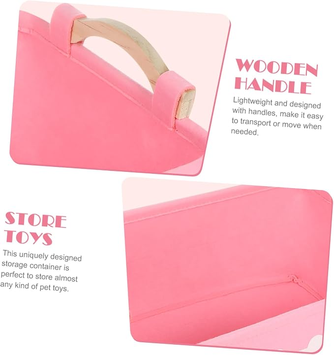 Alipis Pink Felt Pet Organizer Box with Handle Large Square Storage Bin for Dog Pet Clothes and Food Portable and Decorative Household Basket