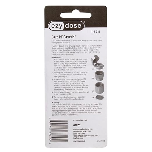 Ezy Dose 3 Compartment Pill Crusher, Cutter & Grinder, Drinking Cup, Black