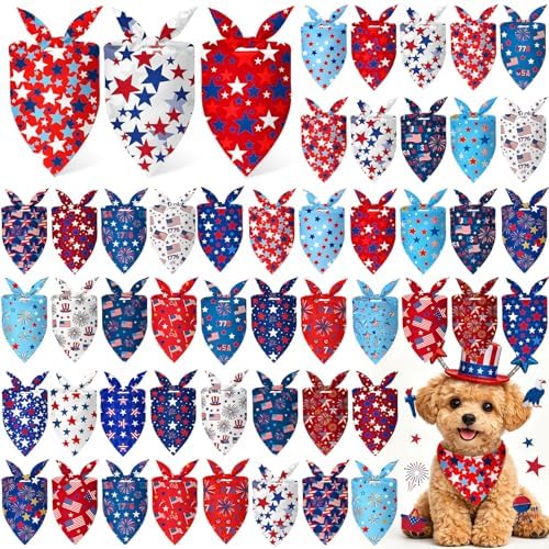 Abbylike 50 Pcs Patriotic Dog Bandanas Bulk 4th of July Bandanas for Dogs Star Triangle Kerchief Bib Scarf Set for Pet Independence Day 250th Anniversary Party Costume, 25 Styles(19.7 x 13.8 x 13.8)