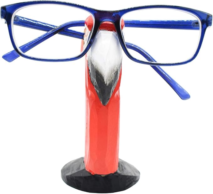 Handmade Wood Carving Eyeglasses Spectacle Holder Stand Sunglasses Display Rack Home Office Desk Décor Gift (Parrot)