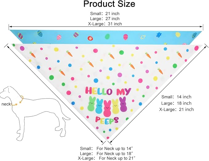Easter Dog Bandanas 2PCS-Large,Adjustable Holiday Party Pets Rabbit Easter Egg Outfits,Triangle Reversible Pet Scarf for Boys and Girls,Dog Costume Gifts for Medium to Large Dogs