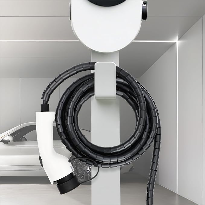 EV Charger Cable Protector, 26FT EV Charger Cord Protector Sleeve - Flexible Wire Loom Cover for Electric Vehicle Charging Cable, Prevents Door Squash, Pet Chew, Tripping & Tangles, Garage Outdoor Use