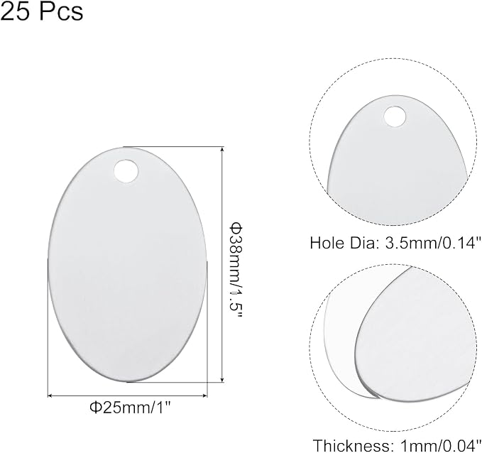 Rebower Aluminum Blank Tags Engraving Metal Stamping Blanks,[for Number Tag, Dog Tag,Pendant Decoration] - 1.5 x 1 Inch/Silver / 25 Pcs
