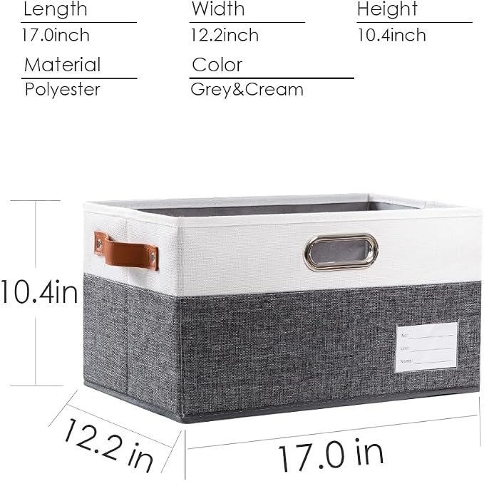 PRANDOM Larger Foldable Storage Bins with Handles [5-Pack] Fabric Collapsible Storage Boxes Baskets Cubes Containers with Handles for Closet Living Room Bedroom (Grey & White 17.3x12.2x10.4')