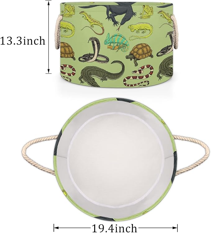 Storage Baskets - Amphibians Large Nursery Organizer Bin Box with Handles Collapsible Round Snakes Laundry Hamper for Kids Boy Toys Blanket, Bedroom Living Room Home Decor Gift Basket (19.4"x13.3")