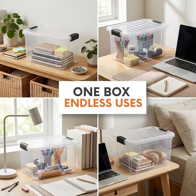 Superio 2.5 Quart Clear Plastic Storage Boxes with Lids, Stackable Organizer Containers, BPA-Free Storage Bins for Home, Office, School & Dorm, 12 Pack