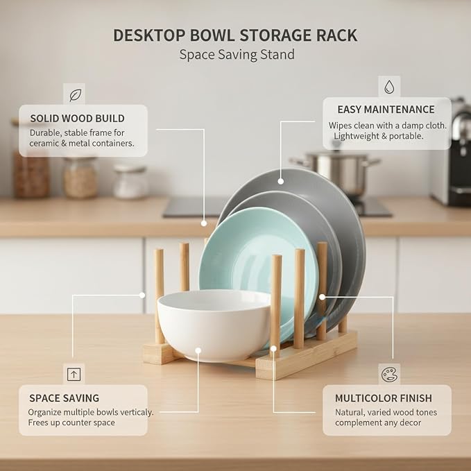 Organize Round Pet Bowls Vertically with This Compact Desktop Storage Rack, Multicolor PET Stand for Feeding Areas