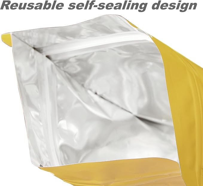 150 Pack Stand up Matte Metallic Storage Bags with Clear Front Window Heat-Sealable Resealable Solid Color Pouches for Food Storage Containers Organizer(Gold,7.9 * 11.8 inch,Pack of 150)