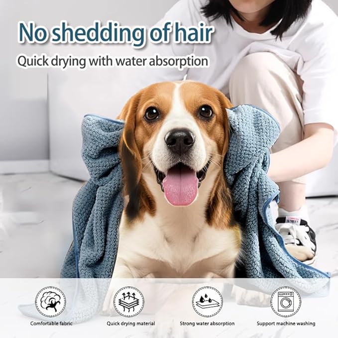 NVNAN Microfiber Dog Towels - 40x24 Inch, Super Absorbent & Quick - Drying, Soft Pet Grooming Towel for Small & Medium Dogs & Cats, Blue