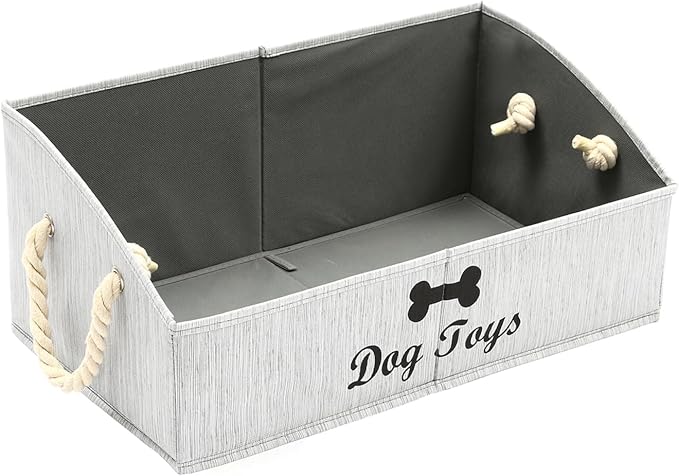 Morezi Large Dog Toy Bin Puppy Shallow Toy Basket Dog Toy Storage Perfect for Living Room Playroom Closet Home Organization - Grey Canvas