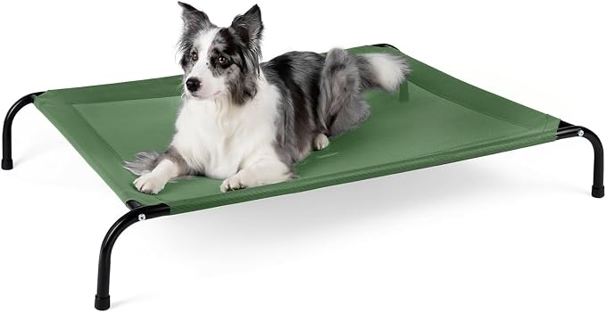 Cooling Elevated Dog Bed for Extra Large Dogs with Non-Slip Floor Protectors & Breathable Mesh, XL Raised Indoor & Outdoor Dog Cot Hammock, 54" L x 35" W x 8" Th, X-Large, Green