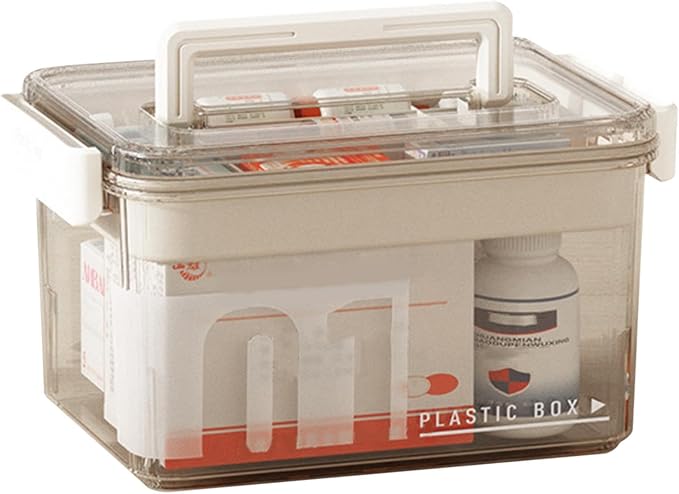 Clear Medicine Organizer Storage Box with Removable Tray, Plastic Medicine Storage Organizer & First Aid Box, Multipurpose Medical Supply Container with Handles for Home, Office