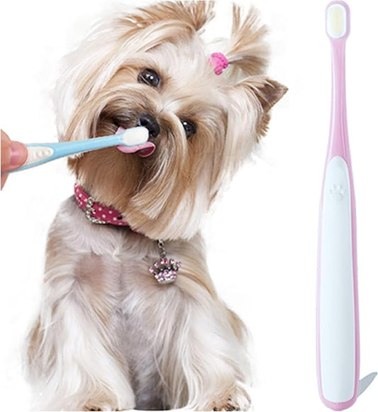 Small Dog Toothbrush, Cat & Puppy Tooth Brushing Kit, Ultra Soft & Mini Head Tooth Brush for Kitten & Tiny Pet, Doggy Toothbrushes Deep Dental Teeth Cleaning, Soft Bristles, 1 PCS - Pink