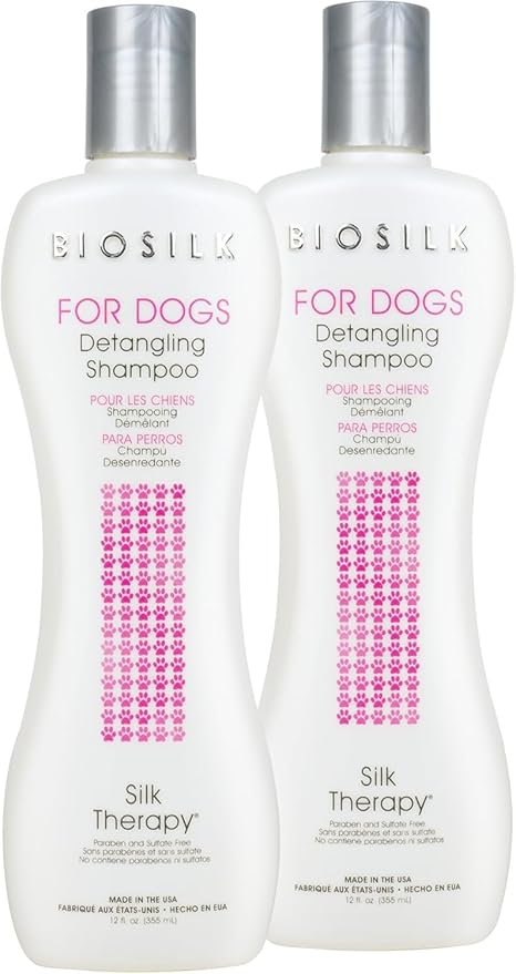BioSilk for Dogs Silk Therapy Detangling Shampoo, Cleans and Moisturizes, Dematting Shampoo with Silk Proteins and Coconut Oil, No Parabens, pH Balanced, Made in USA, 12 Fl Oz - 2 Pack